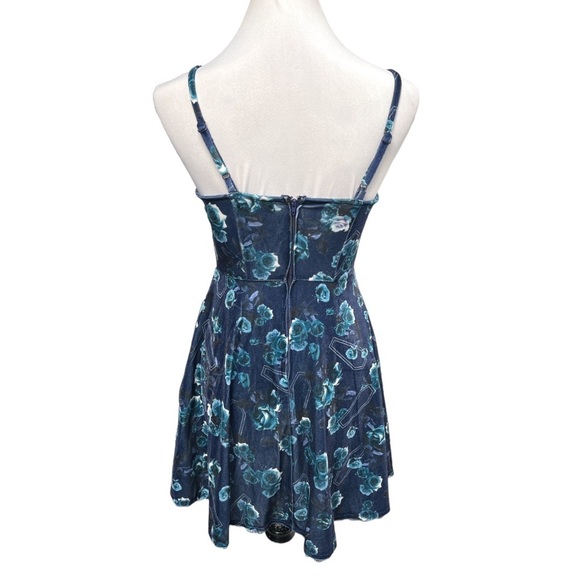 Hot Topic Roses and Coffins Velvet Skater Slip Dress Blue Size XSmall - Picture 5 of 11